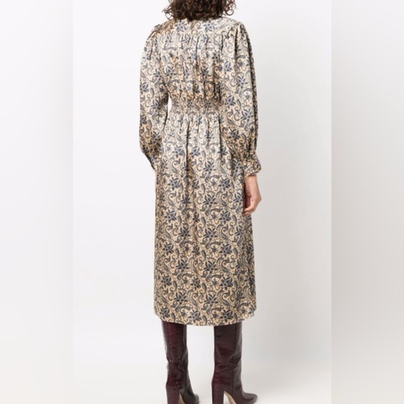 SANDRO Gathered paisley-print twill midi dress size medium - Picture 7 of 13
